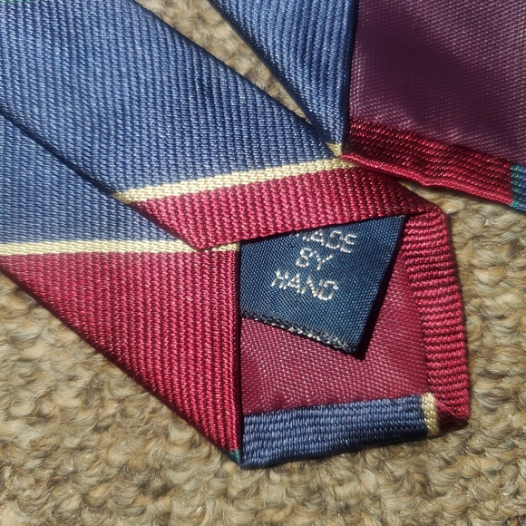 Polo Ralph Lauren Silk Tie Striped Navy Blue/Burgendy 56in Hand Made - Picture 4 of 5